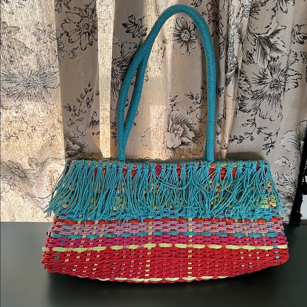 Colorful Woven Fringe Tote Bag